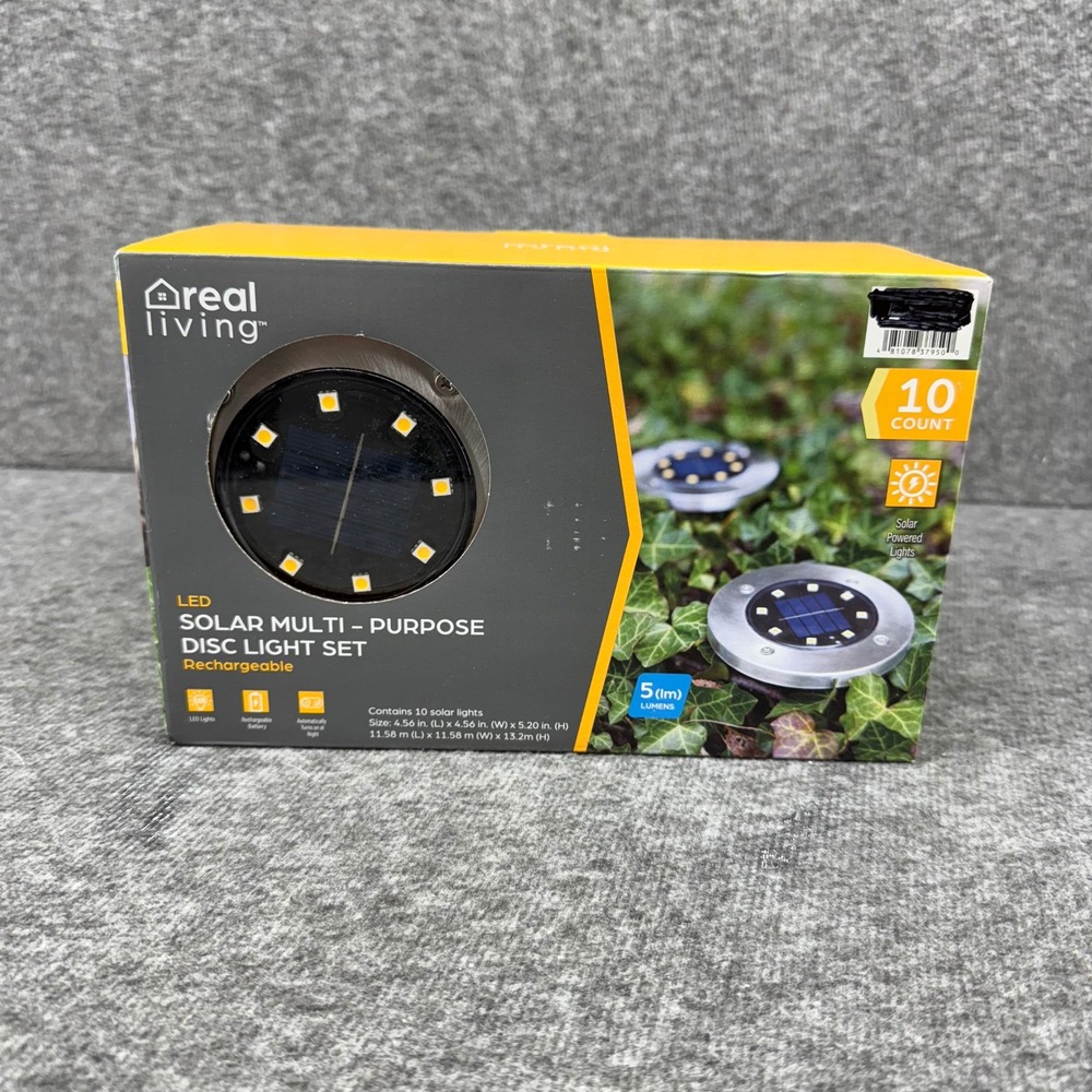 Real Living 10 Count LED‎ Solar Powered Disc Lights Rechargeable Outdoor Garden